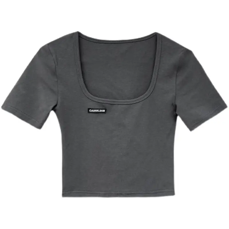 Women's 2025 Summer Light Blue Crop Top with Collarbone Exposing Design - Image 7