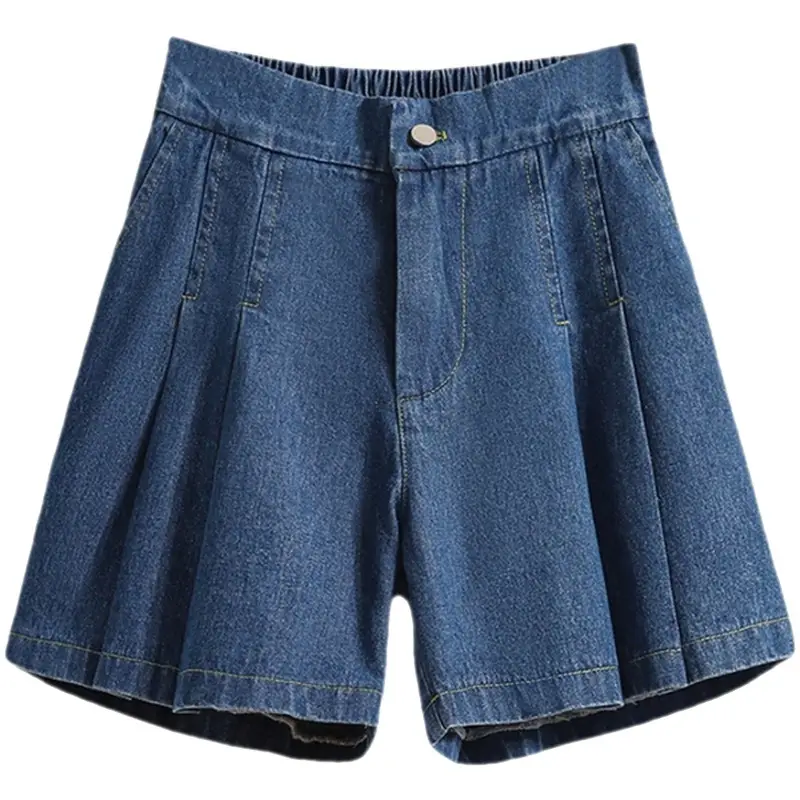 Washed Denim Shorts Women 2025 Summer Wide Leg Elastic Waist - Image 5