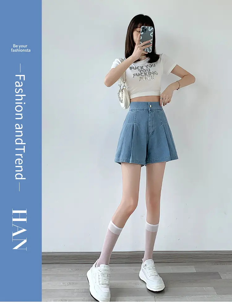 Washed Denim Shorts Women 2025 Summer Wide Leg Elastic Waist — feature 1