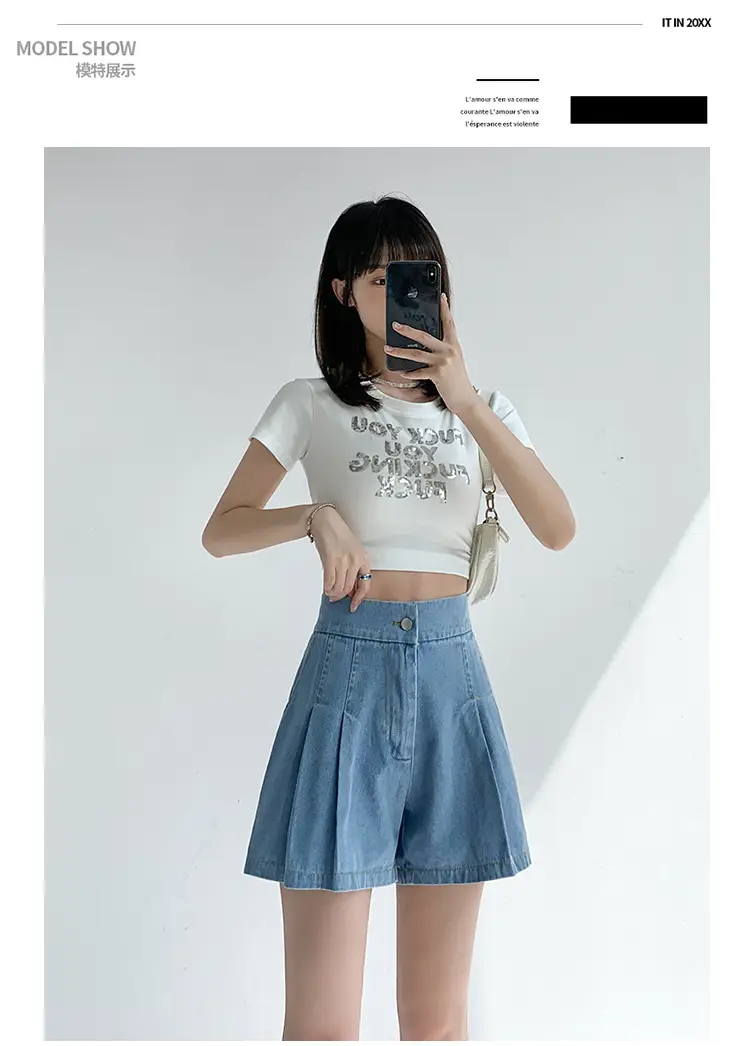Washed Denim Shorts Women 2025 Summer Wide Leg Elastic Waist — feature 11