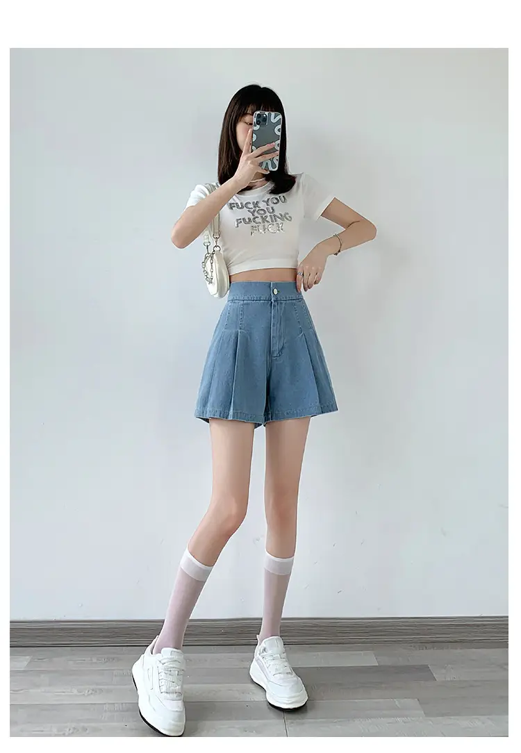 Washed Denim Shorts Women 2025 Summer Wide Leg Elastic Waist — feature 13