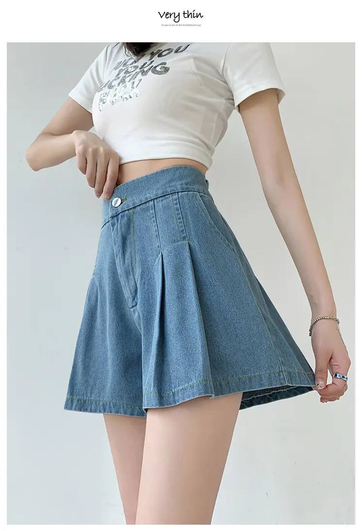 Washed Denim Shorts Women 2025 Summer Wide Leg Elastic Waist — feature 15