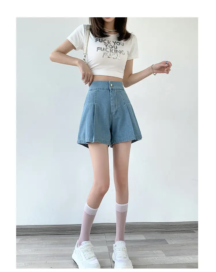 Washed Denim Shorts Women 2025 Summer Wide Leg Elastic Waist — feature 16