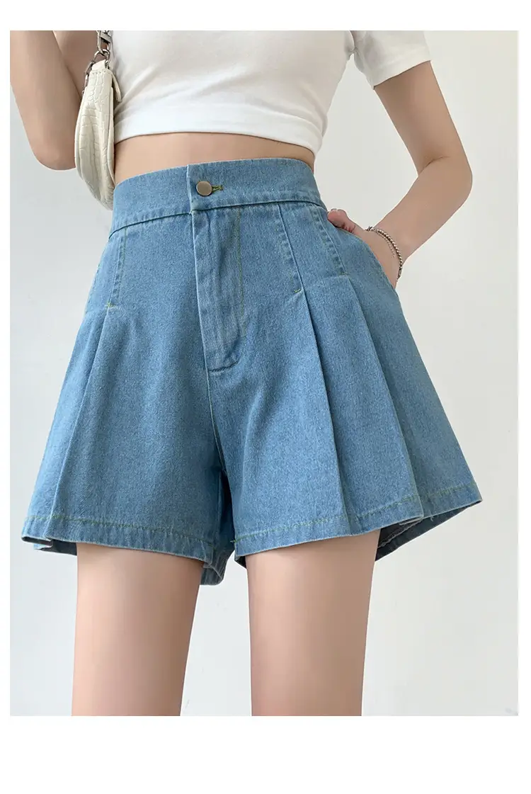 Washed Denim Shorts Women 2025 Summer Wide Leg Elastic Waist — feature 17