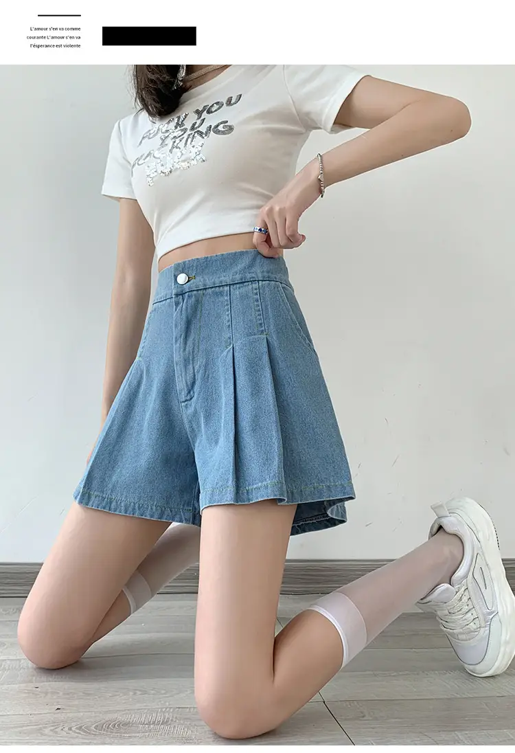 Washed Denim Shorts Women 2025 Summer Wide Leg Elastic Waist — feature 18