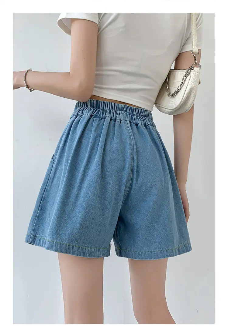 Washed Denim Shorts Women 2025 Summer Wide Leg Elastic Waist — feature 20