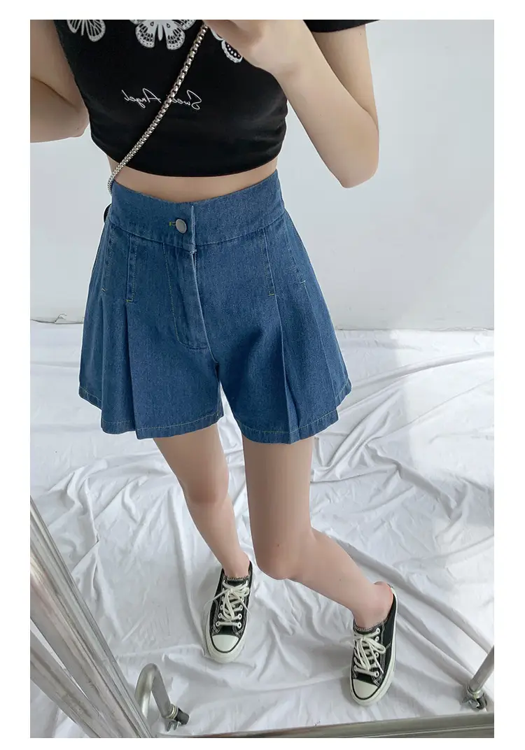 Washed Denim Shorts Women 2025 Summer Wide Leg Elastic Waist — feature 21