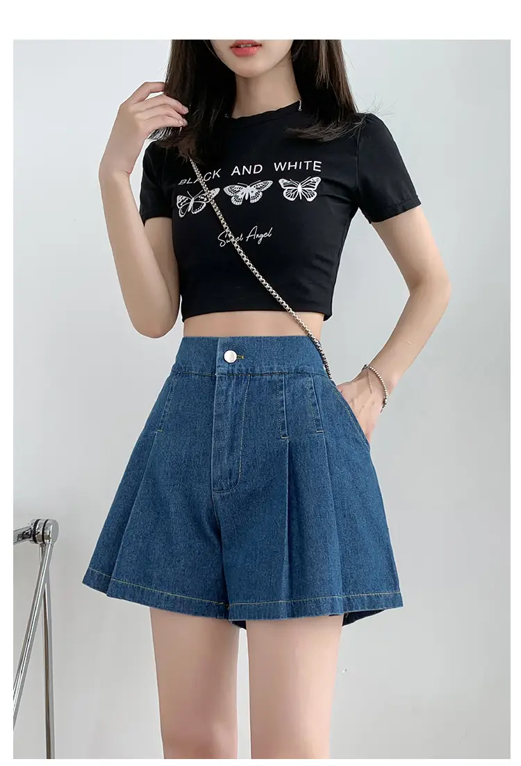 Washed Denim Shorts Women 2025 Summer Wide Leg Elastic Waist — feature 25