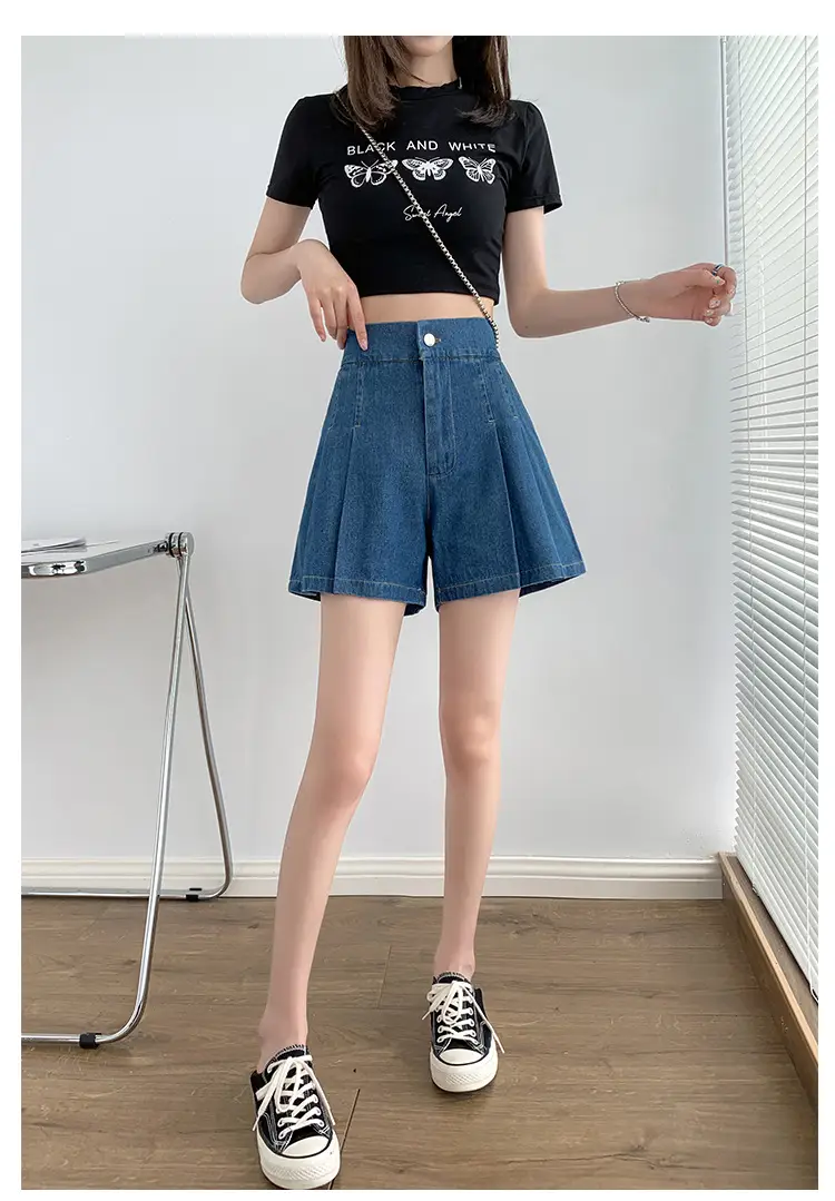 Washed Denim Shorts Women 2025 Summer Wide Leg Elastic Waist — feature 26