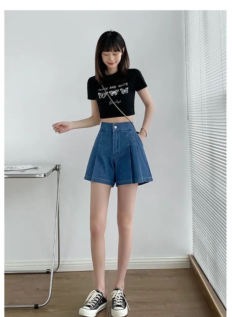 Washed Denim Shorts Women 2025 Summer Wide Leg Elastic Waist — feature 27