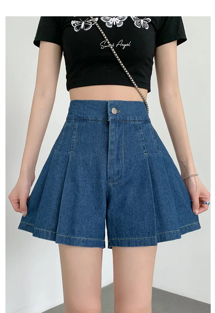 Washed Denim Shorts Women 2025 Summer Wide Leg Elastic Waist — feature 29