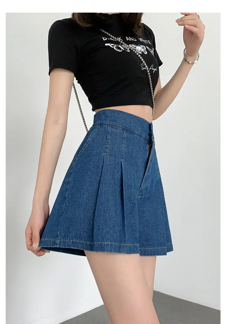 Washed Denim Shorts Women 2025 Summer Wide Leg Elastic Waist — feature 30