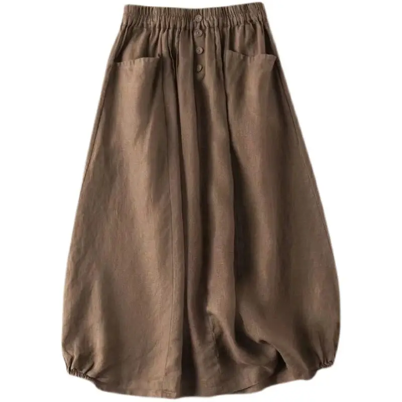 Large Size Women Linen Skirt Navy Blue A Line - Image 9