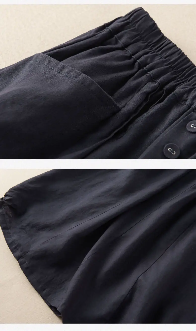 Large Size Women Linen Skirt Navy Blue A Line — feature 11