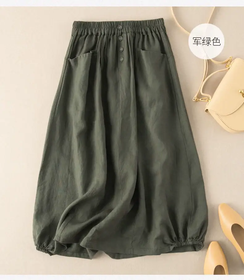 Large Size Women Linen Skirt Navy Blue A Line — feature 12