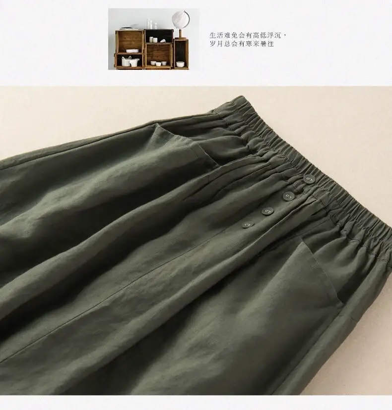 Large Size Women Linen Skirt Navy Blue A Line — feature 13