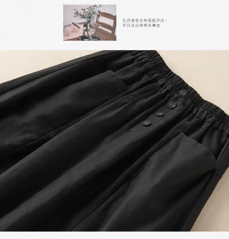 Large Size Women Linen Skirt Navy Blue A Line — feature 16