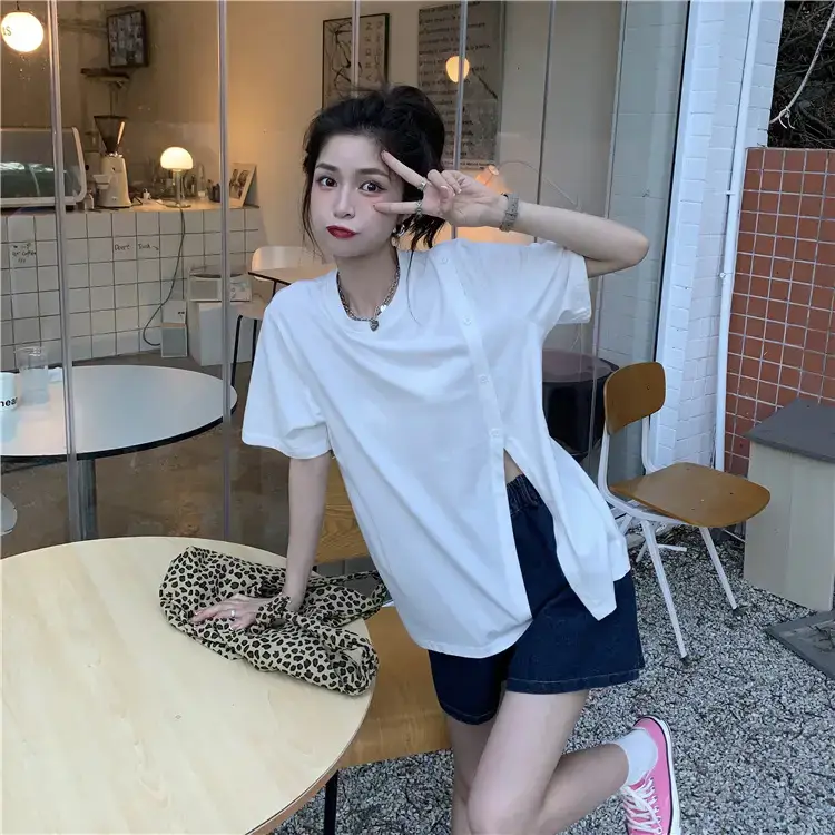 Women Slit T-Shirt Summer Loose Fit 2025 — feature 34