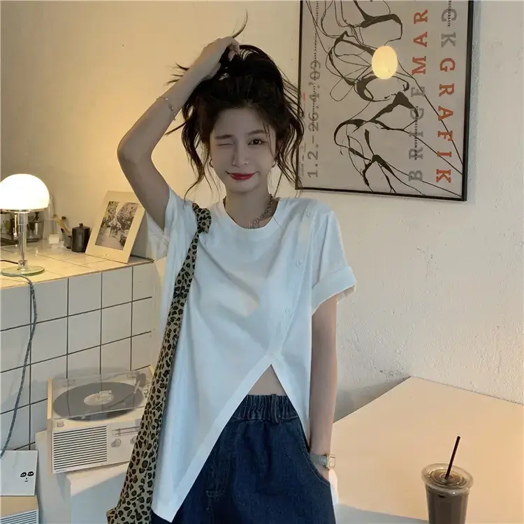 Women Slit T-Shirt Summer Loose Fit 2025 — feature 44