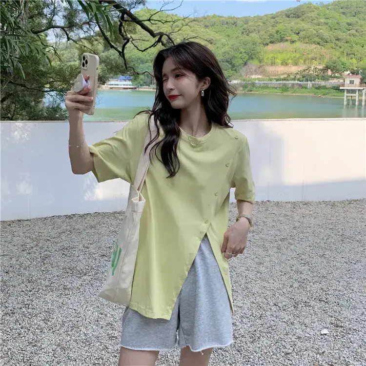 Women Slit T-Shirt Summer Loose Fit 2025 - Image 2