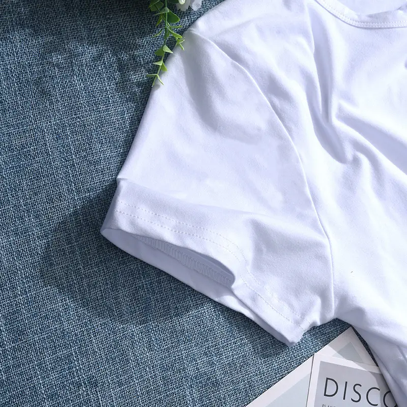 Men Women Summer White Plain T-Shirt - Image 5
