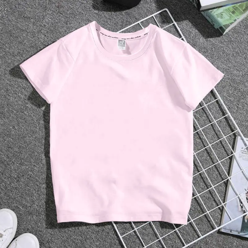 Men Women Summer White Plain T-Shirt - Image 2