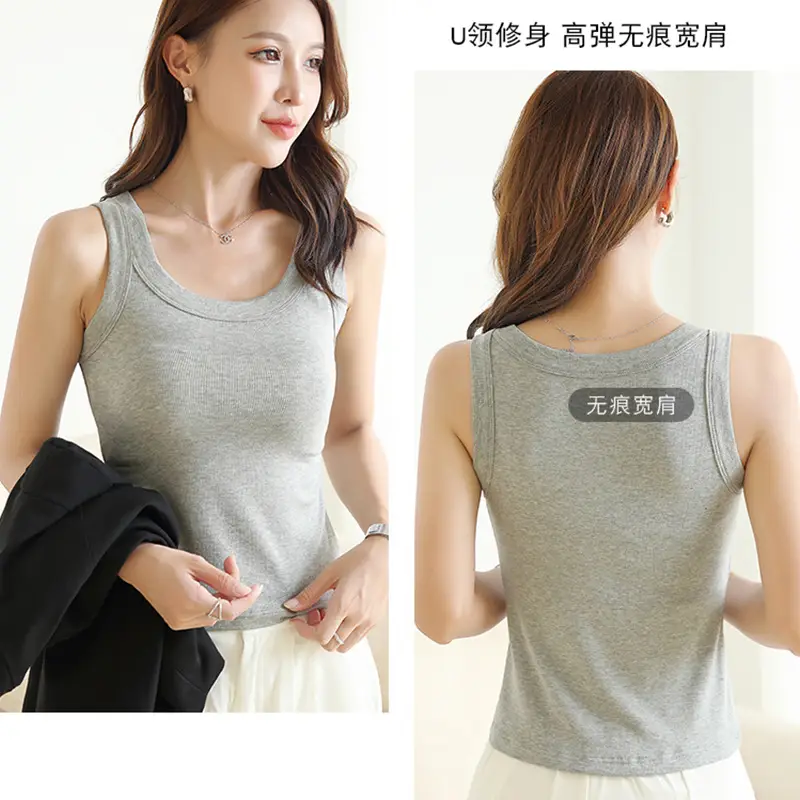 Women Cotton Vest I-Shaped Anti Exposure Round Neck Sleeveless - Image 13