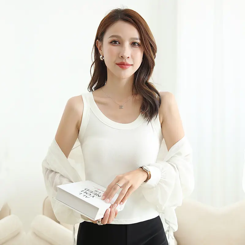 Women Cotton Vest I-Shaped Anti Exposure Round Neck Sleeveless - Image 2