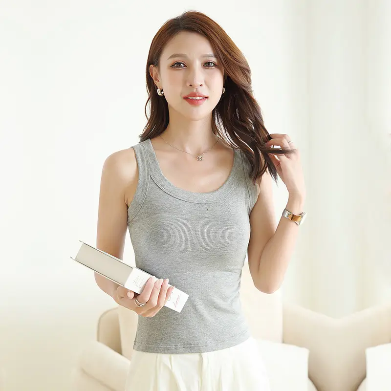 Women Cotton Vest I-Shaped Anti Exposure Round Neck Sleeveless - Image 4