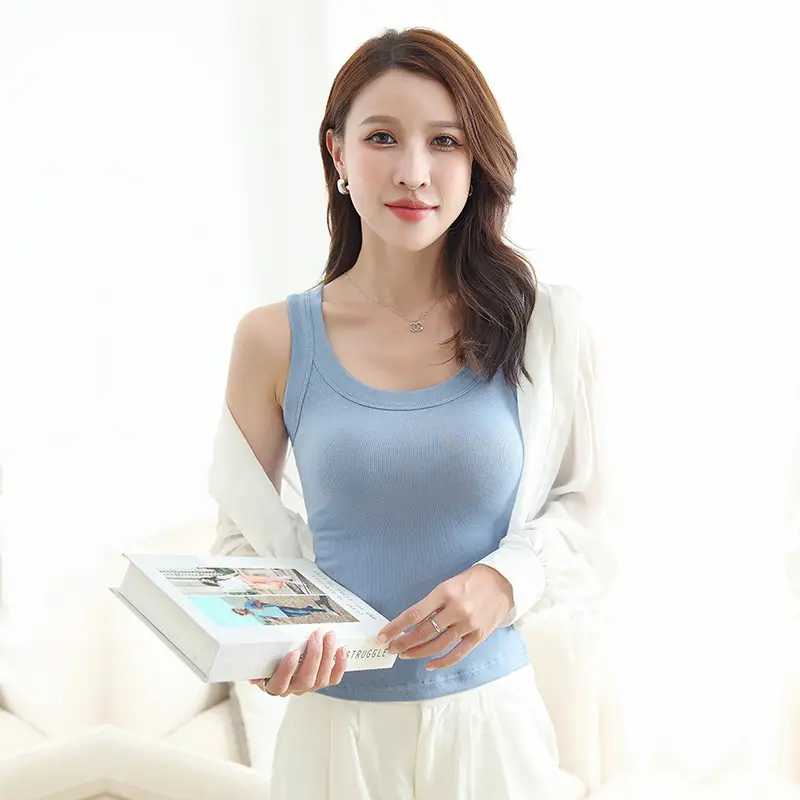 Women Cotton Vest I-Shaped Anti Exposure Round Neck Sleeveless - Image 5