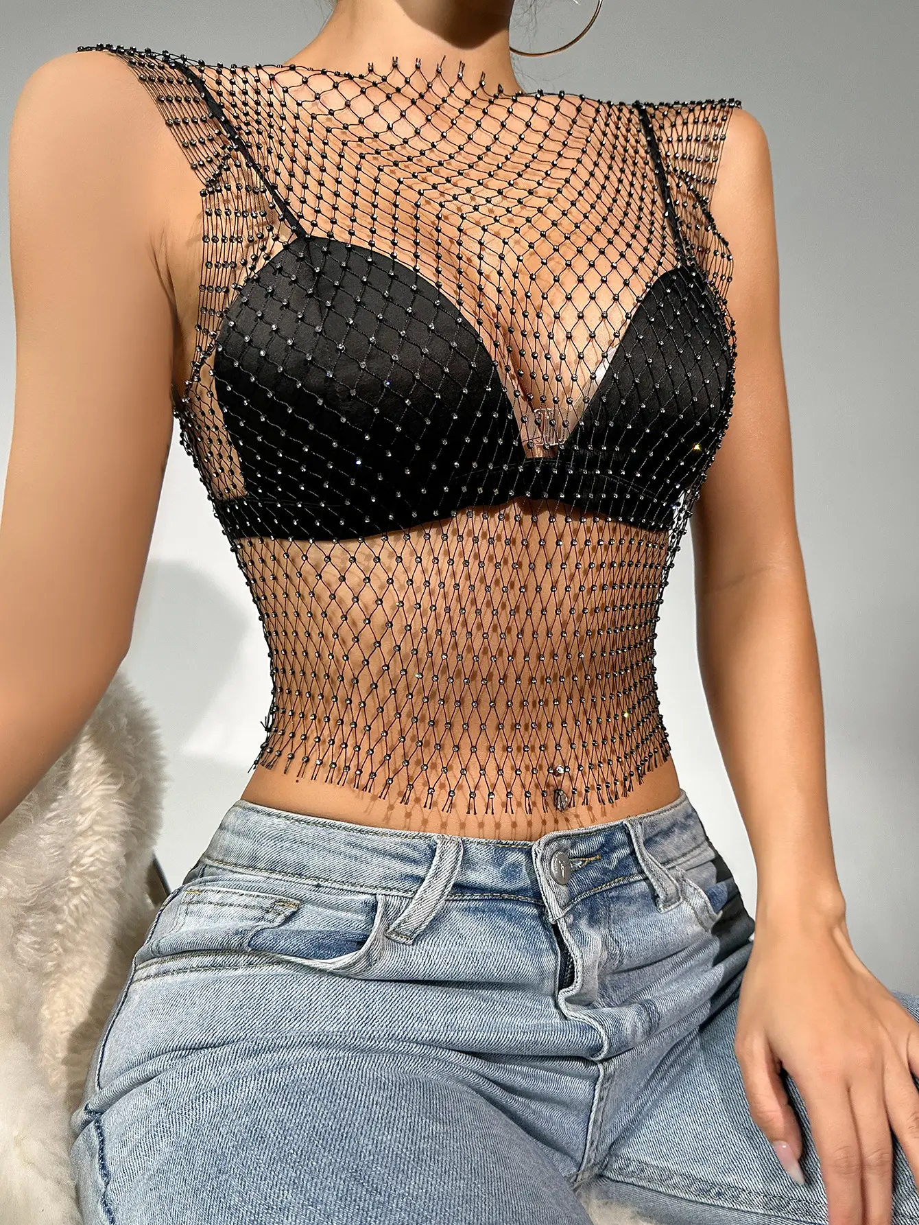 Black Hollow Out Slim Fit Halter Neck Lace Top - Image 30