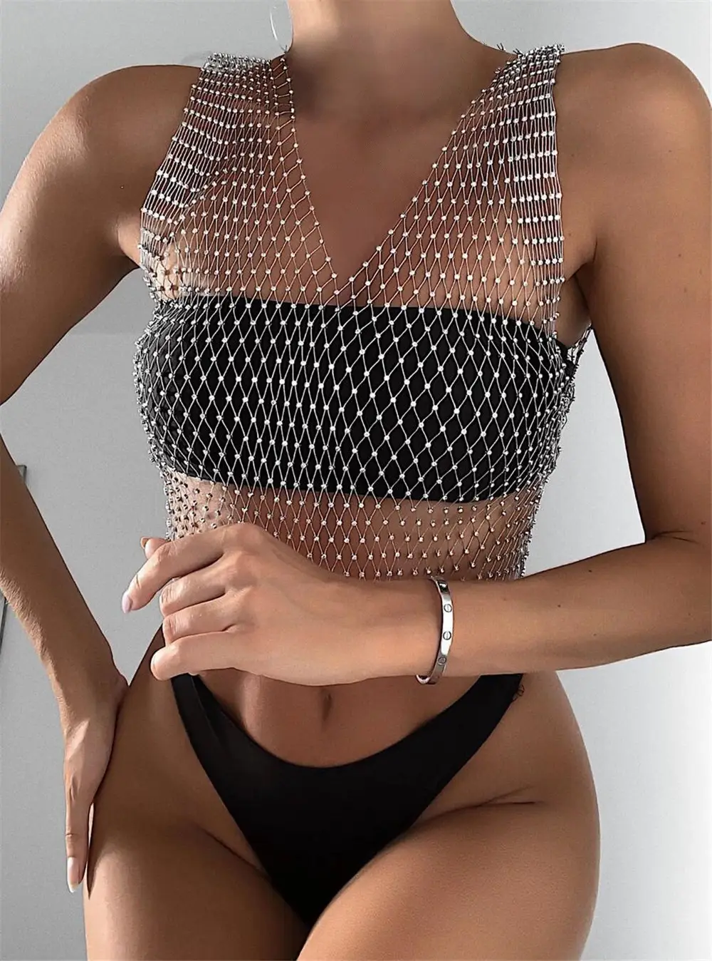 Black Hollow Out Slim Fit Halter Neck Lace Top - Image 17