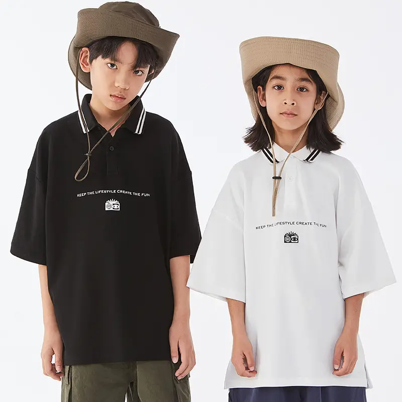 Kids Black Polo Shirt with White Trim - Image 3