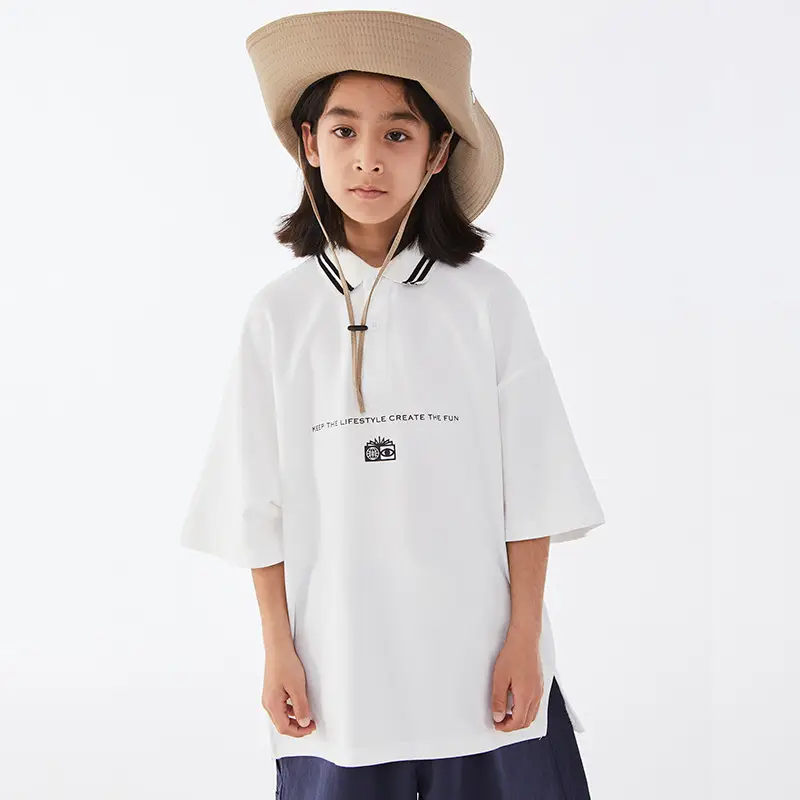 Kids Black Polo Shirt with White Trim - Image 5