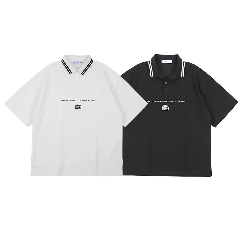 Kids Black Polo Shirt with White Trim - Image 6