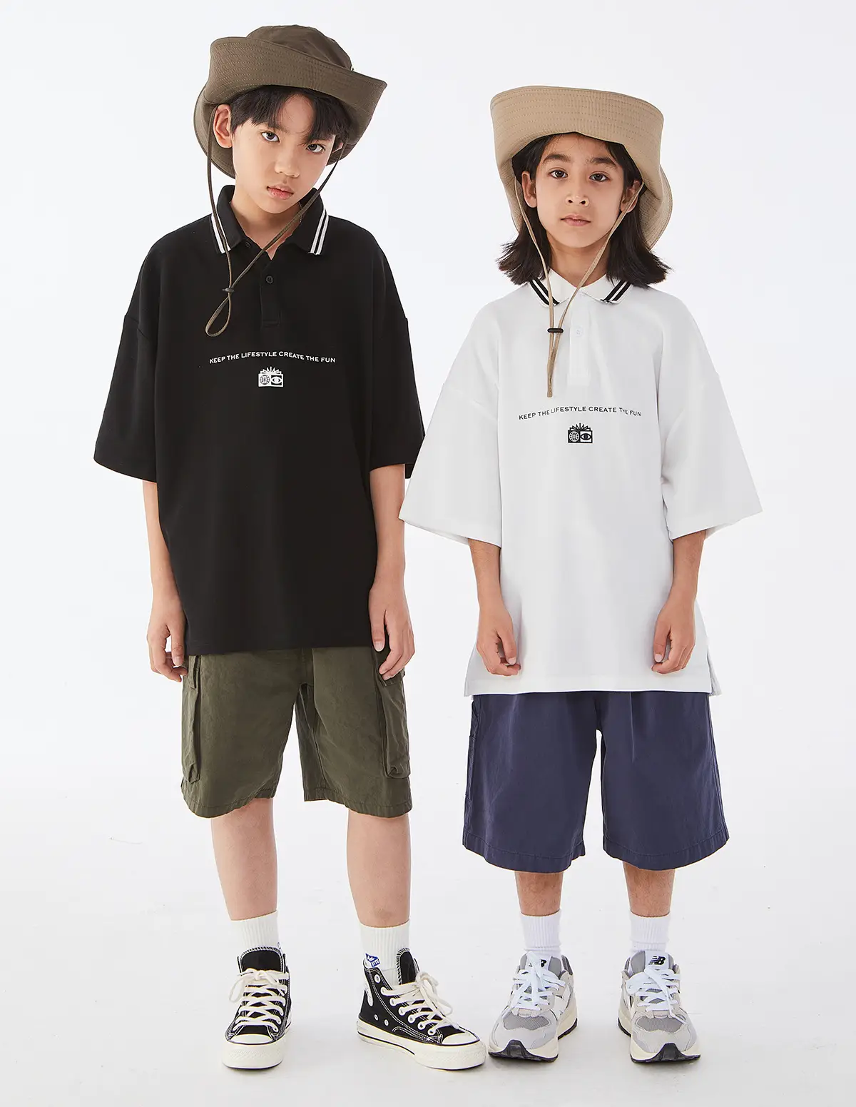 Kids Black Polo Shirt with White Trim — feature 11