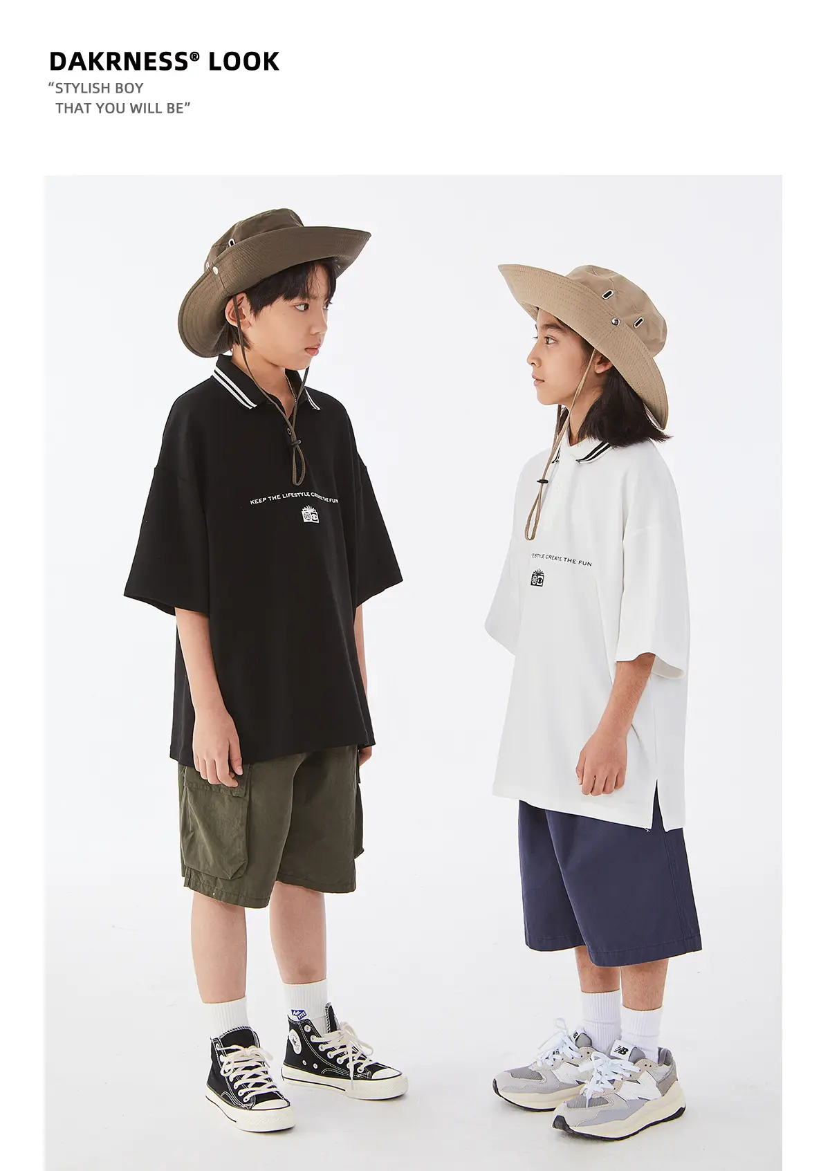 Kids Black Polo Shirt with White Trim — feature 12