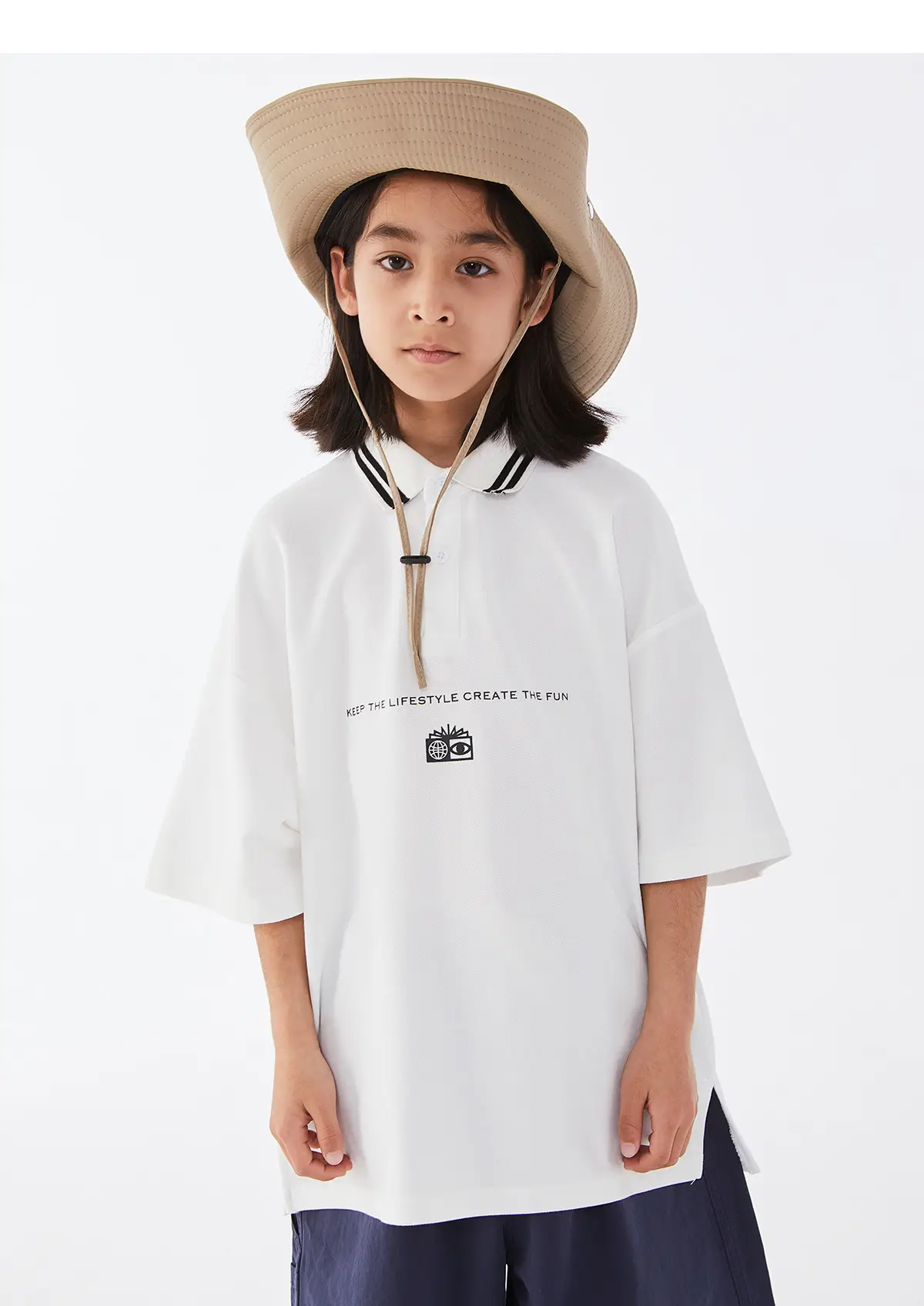 Kids Black Polo Shirt with White Trim — feature 17