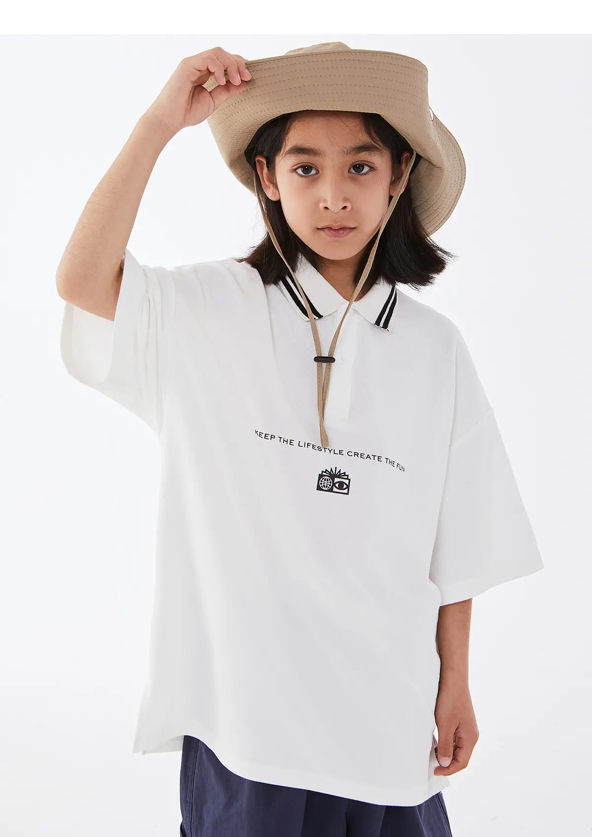 Kids Black Polo Shirt with White Trim — feature 18