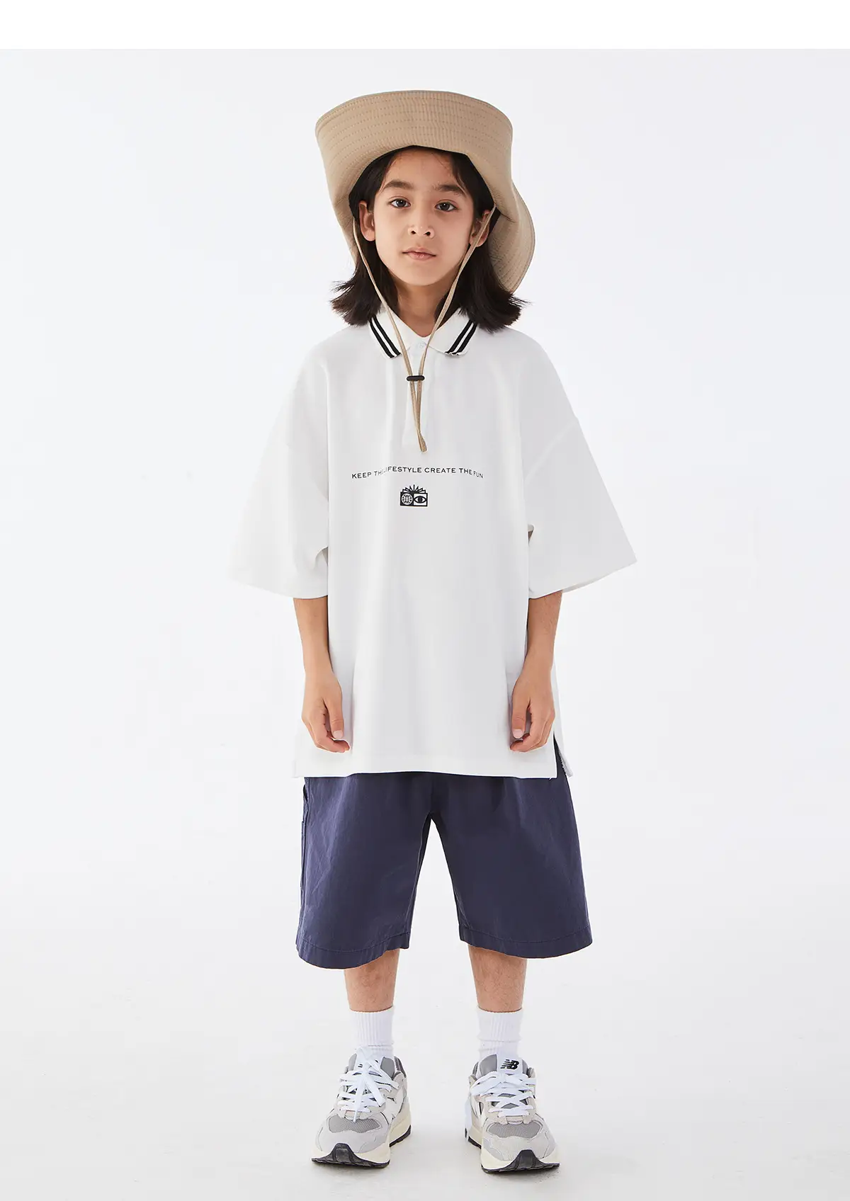 Kids Black Polo Shirt with White Trim — feature 19