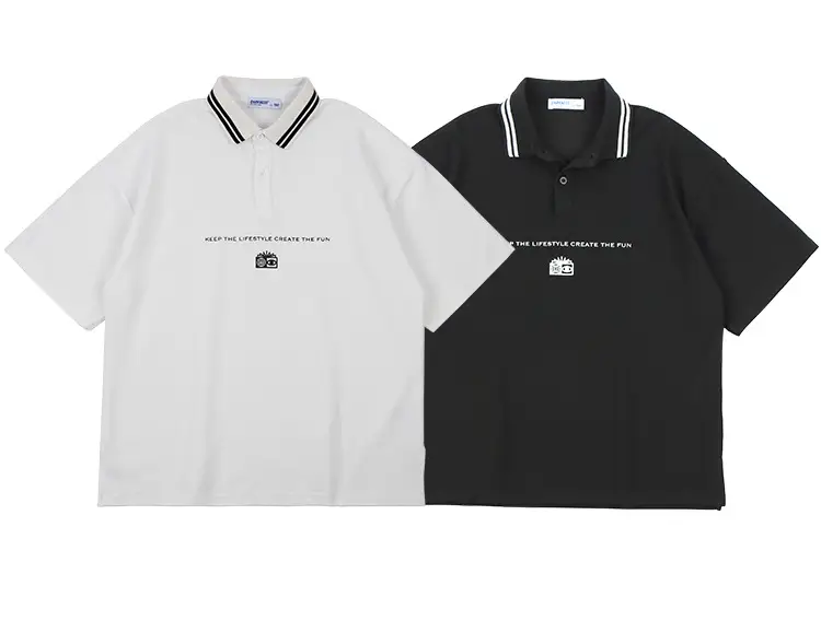 Kids Black Polo Shirt with White Trim — feature 4