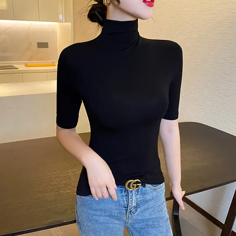 Women's Pure Cotton Turtleneck Mid Sleeve Top - Image 6