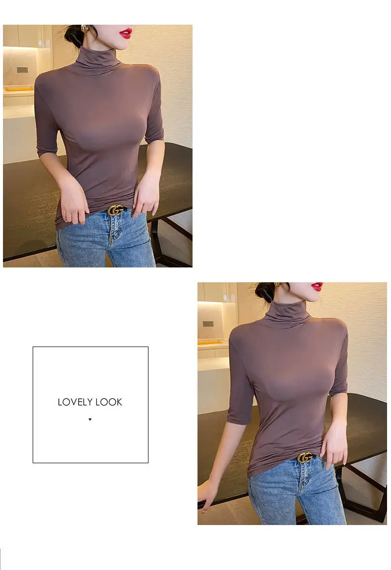Women's Pure Cotton Turtleneck Mid Sleeve Top — feature 11