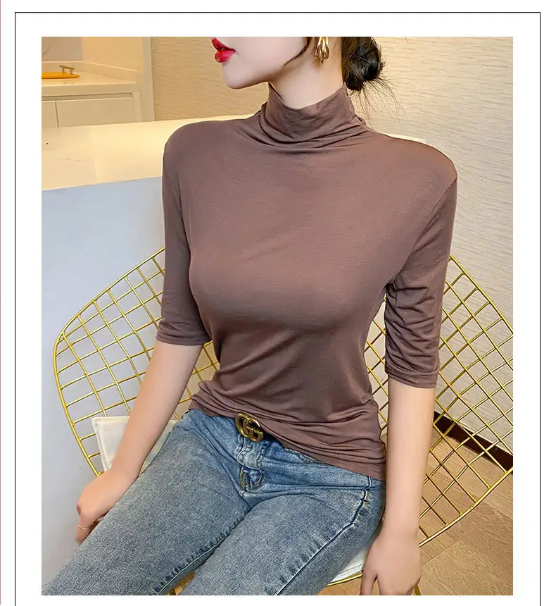 Women's Pure Cotton Turtleneck Mid Sleeve Top — feature 12