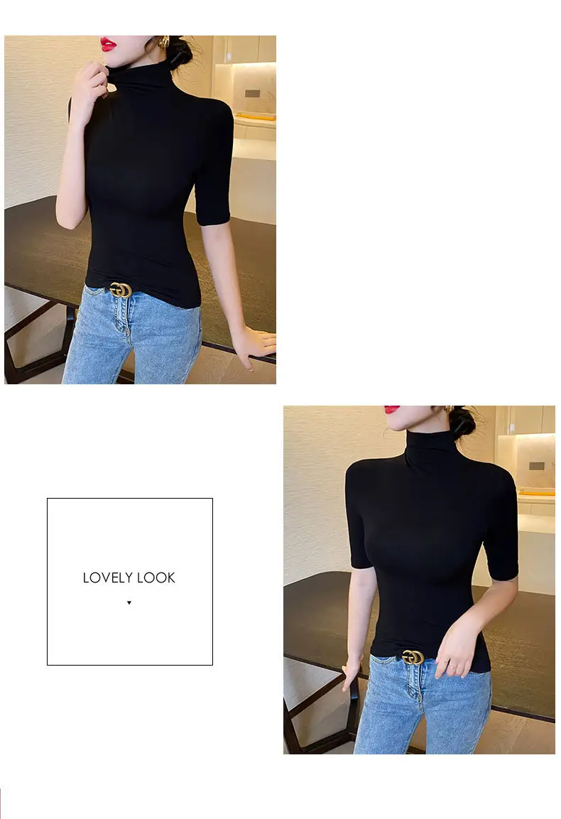 Women's Pure Cotton Turtleneck Mid Sleeve Top — feature 7