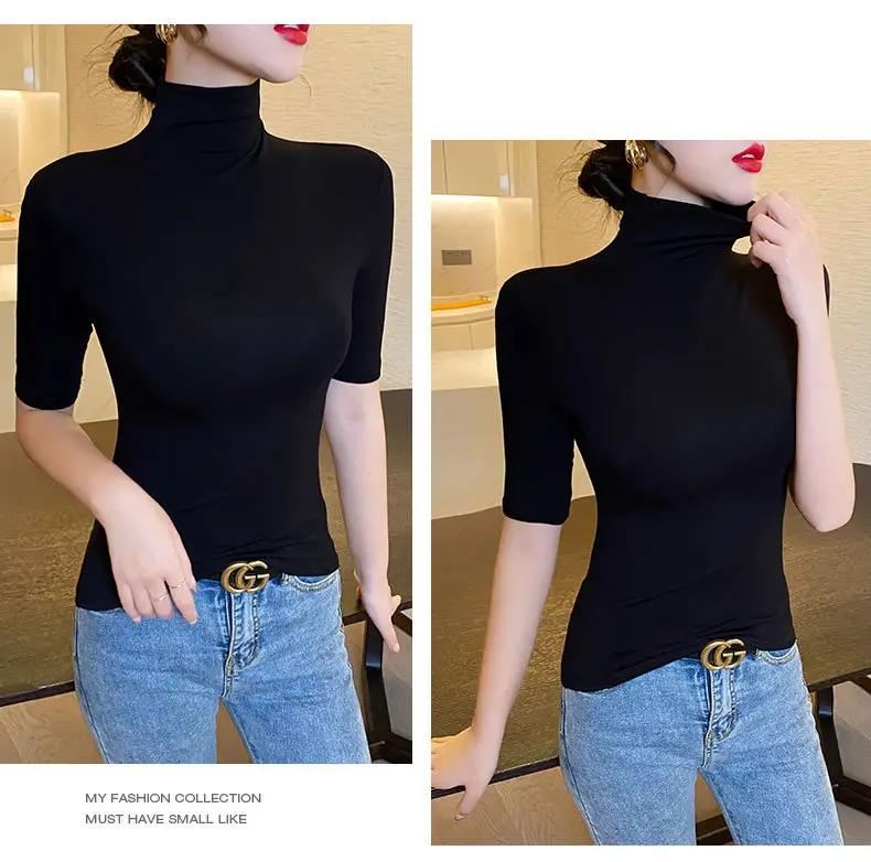 Women's Pure Cotton Turtleneck Mid Sleeve Top — feature 8