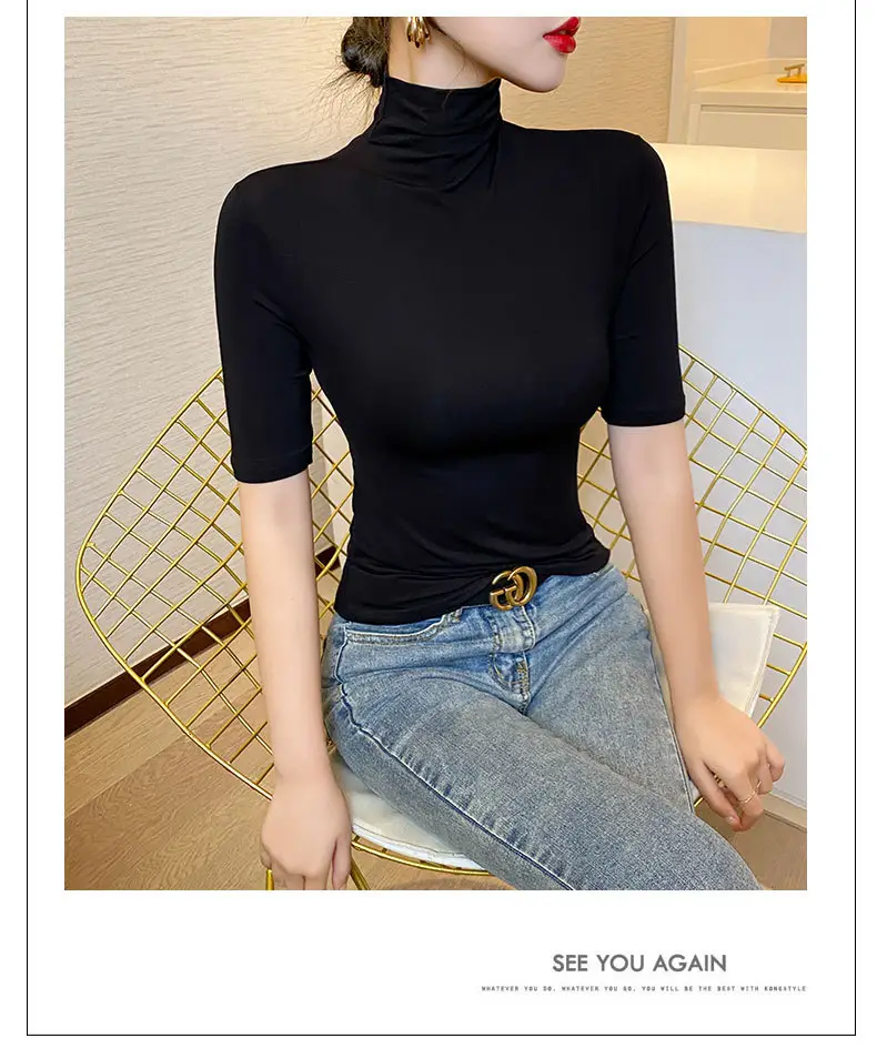 Women's Pure Cotton Turtleneck Mid Sleeve Top — feature 9