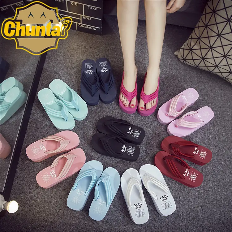 Black Thick Heel Women's Flip Flops Plus Size
