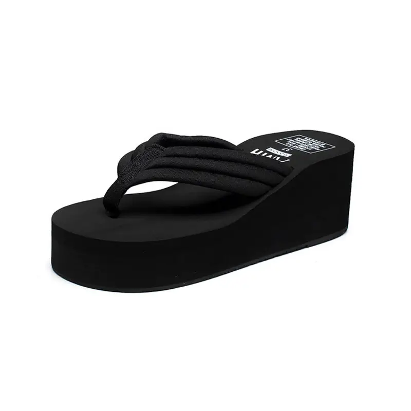 Black Thick Heel Women's Flip Flops Plus Size