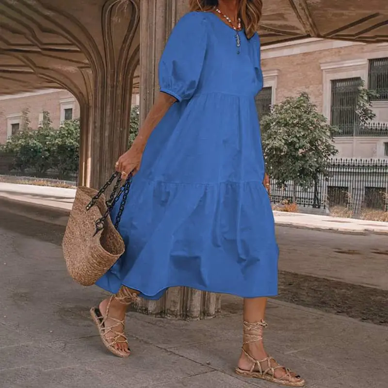 Blue Tiered Sundress Women's Casual Summer Wear - Image 21